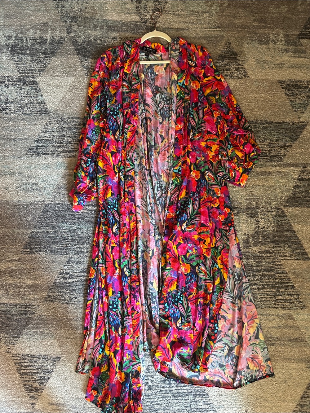 Eloquii Multicolor Floral Satin Kimono